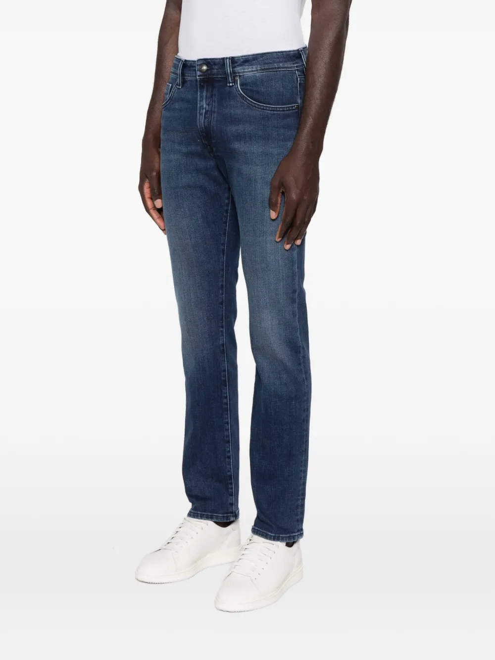 Hackett London Jeans met logopatch en riemlus Blauw