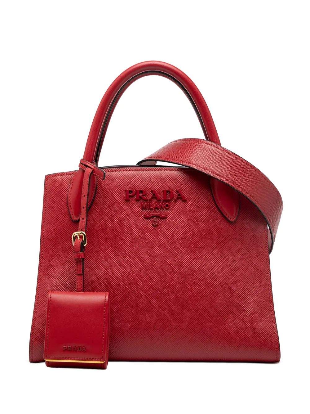 Prada Pre-Owned 2013-2025 Small Saffiano Cuir Monochrome Top Handle Tote satchel - Rosso