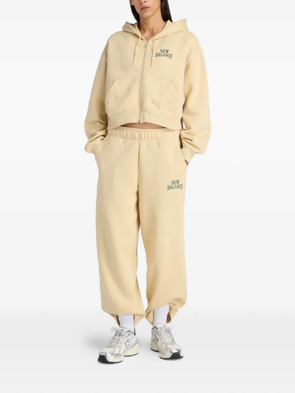 New Balance Trackside fleece hoodie met rits Beige