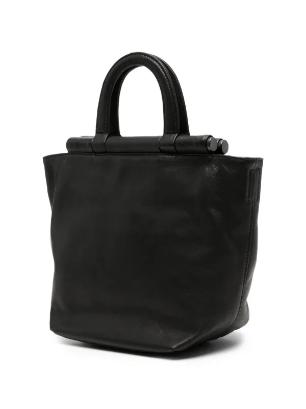 YOHJI YAMAMOTO ヨウジヤマモト サークルハンドル トートバッグ 革 Yohji Yamamoto レザー トートバッグ | ブラック | FARFETCH JP