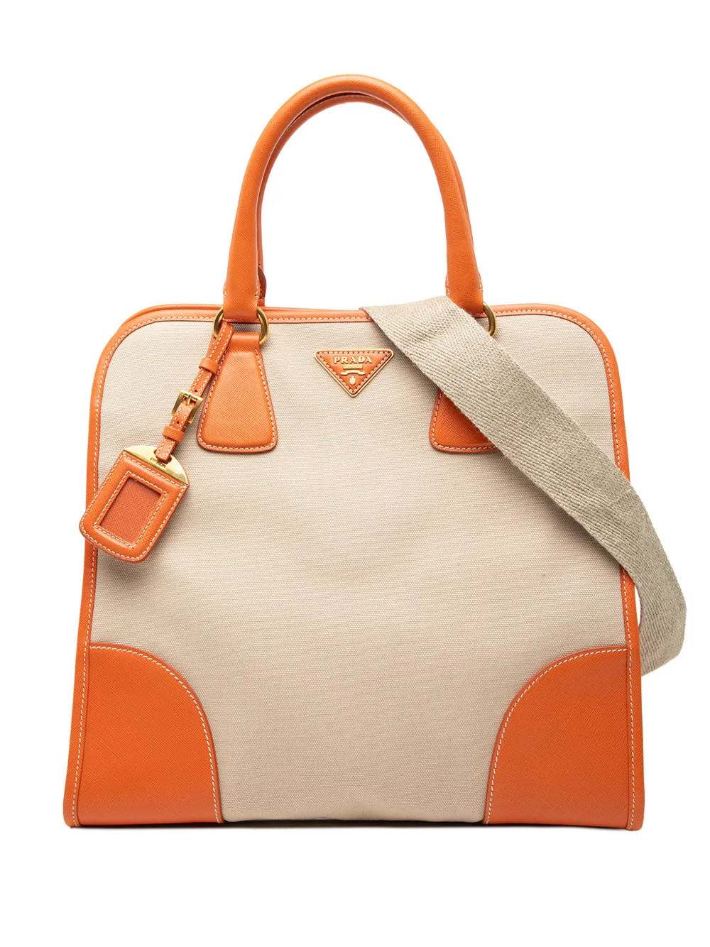 Prada Pre-Owned 2000-2012 Saffiano Trimmed Canvas Canapa satchel - Toni neutri