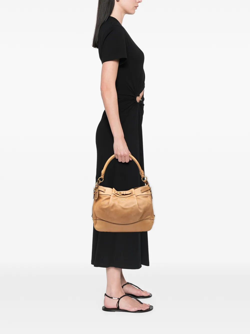 Prada Pre-owned 2010-2026 Vitello Daino Shoulder Bag in Brown, view 2