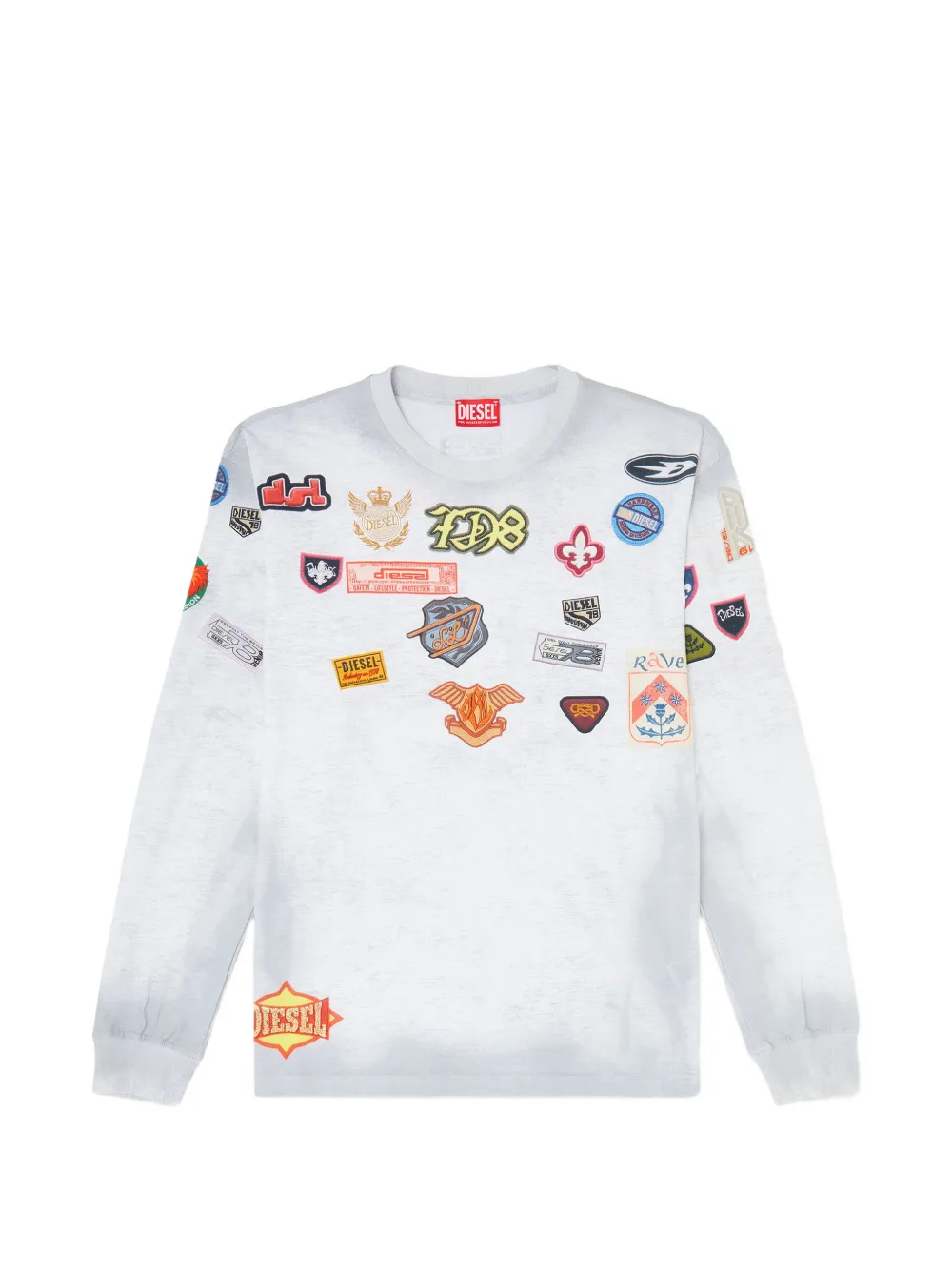 Diesel long-sleeve T-shirt with all-over patches print - Bianco