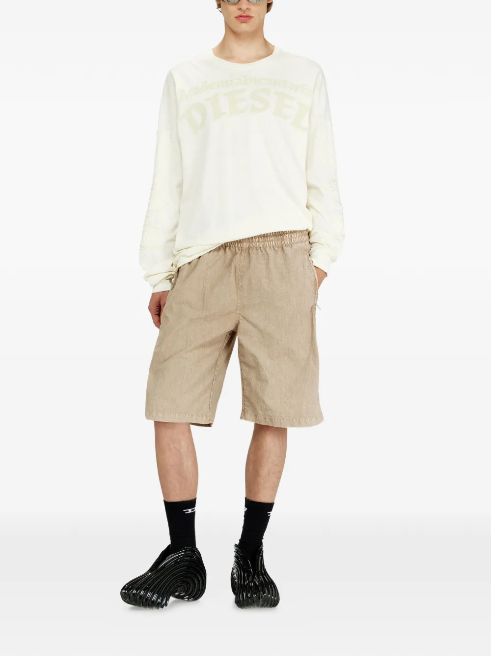 Diesel Bewerkte nylon shorts Beige