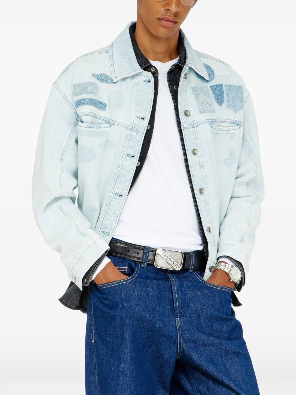 Diesel Denim shirtjack met patch-effecten Blauw