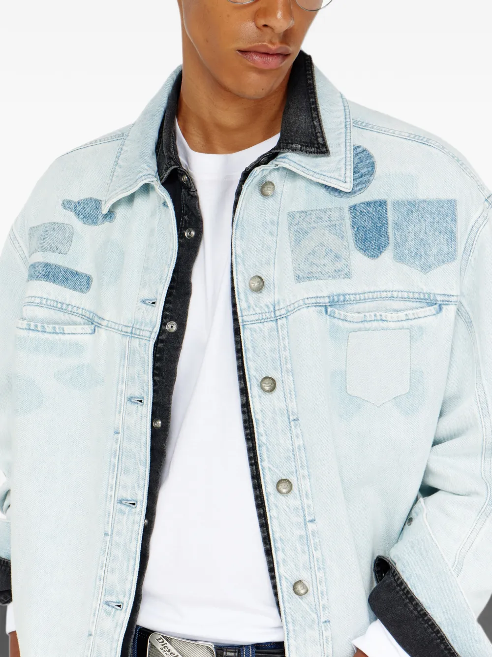 Diesel Denim shirtjack met patch-effecten Blauw