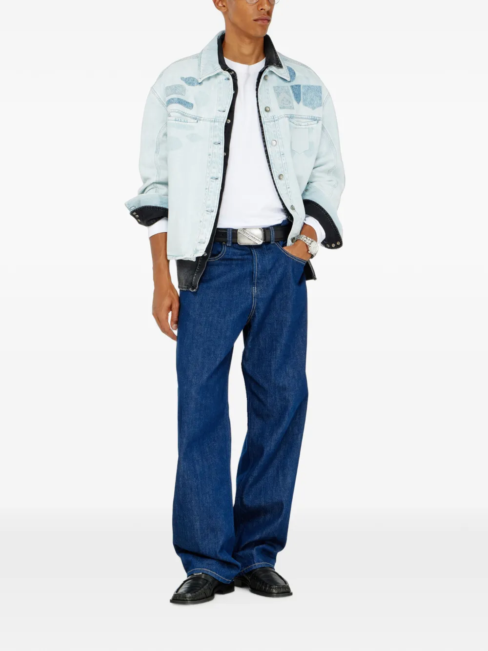 Diesel Denim shirtjack met patch-effecten Blauw