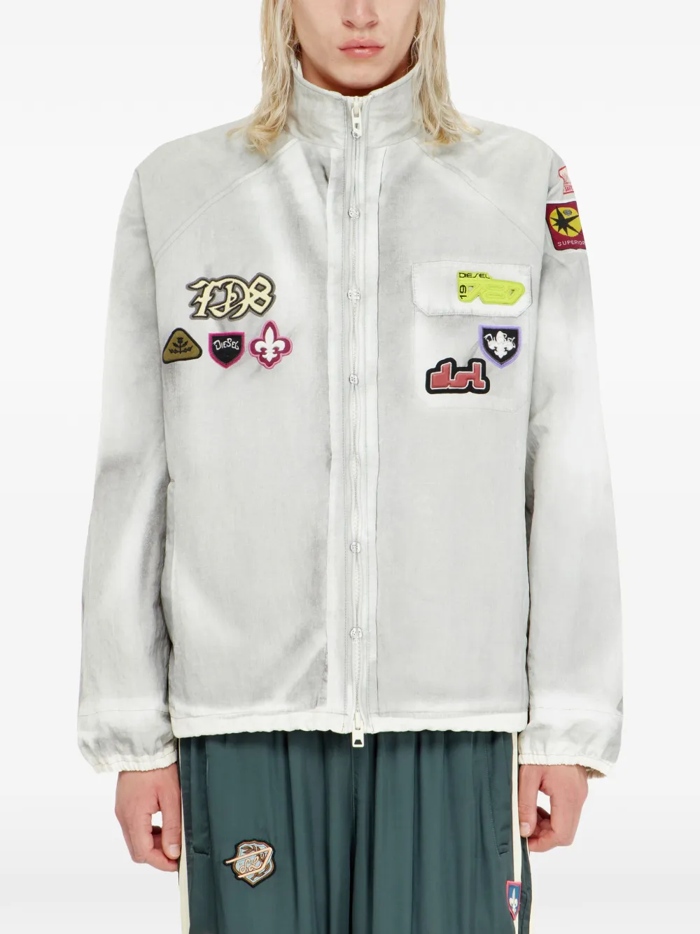 Diesel Windjack met trompe l'oeil patches Grijs