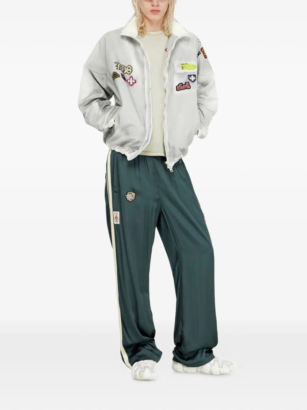 Diesel Windjack met trompe l'oeil patches Grijs