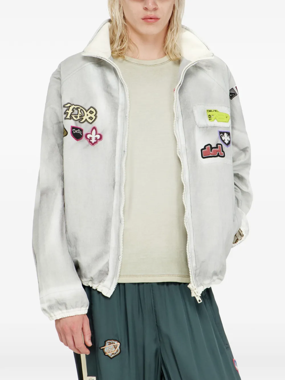 Diesel Windjack met trompe l'oeil patches Grijs