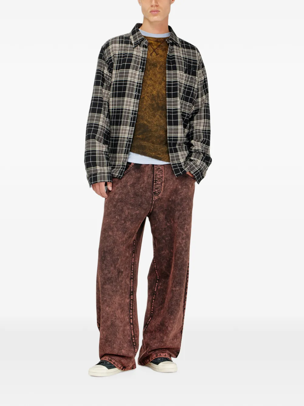 Diesel T-shirt met lange mouwen en franje Bruin