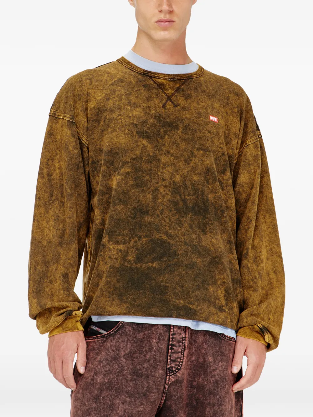 Diesel T-shirt met lange mouwen en franje Bruin