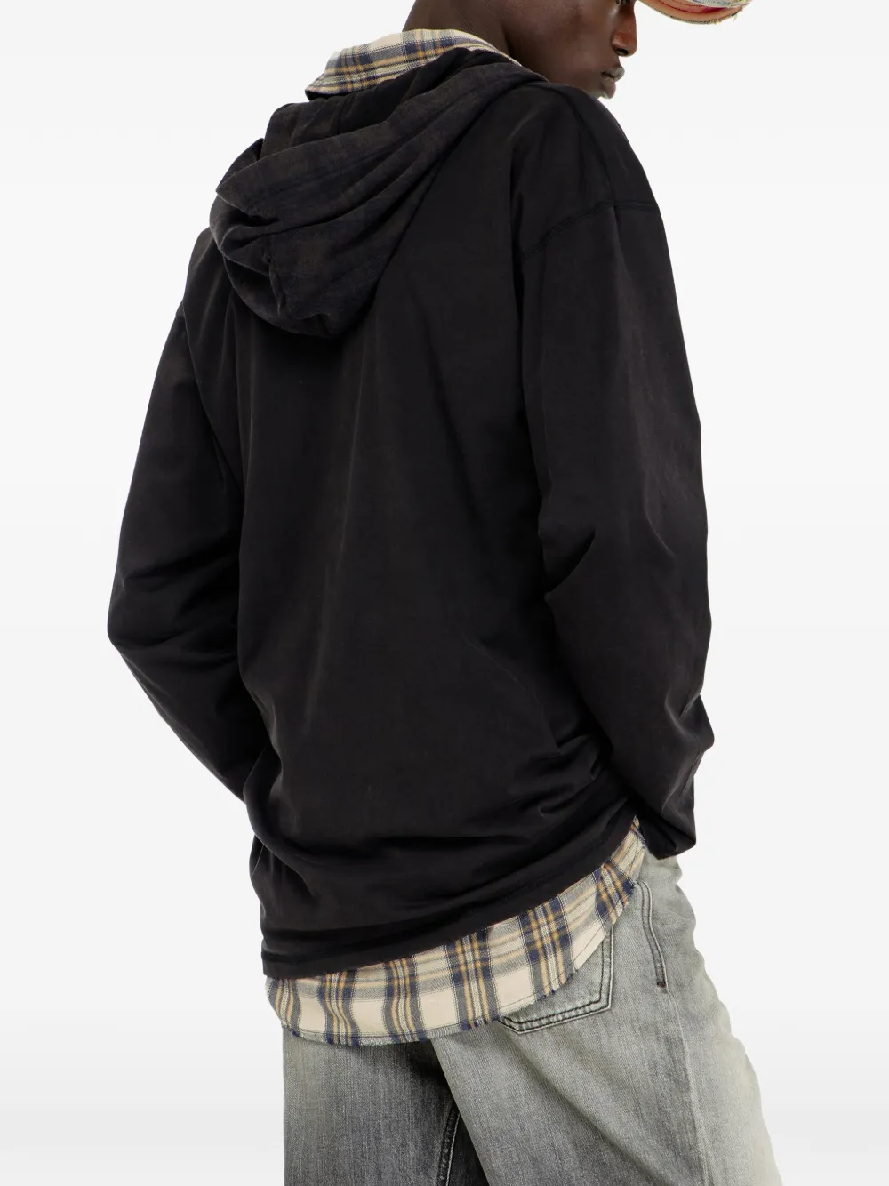 Diesel T-shirt met lange mouwen en flanellen capuchon Zwart