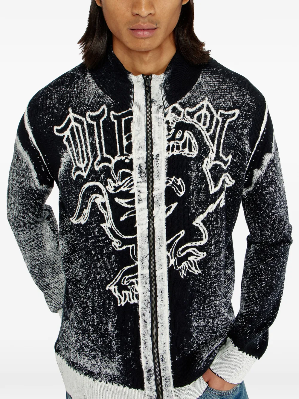 Diesel Vest met grafische print en rits Zwart