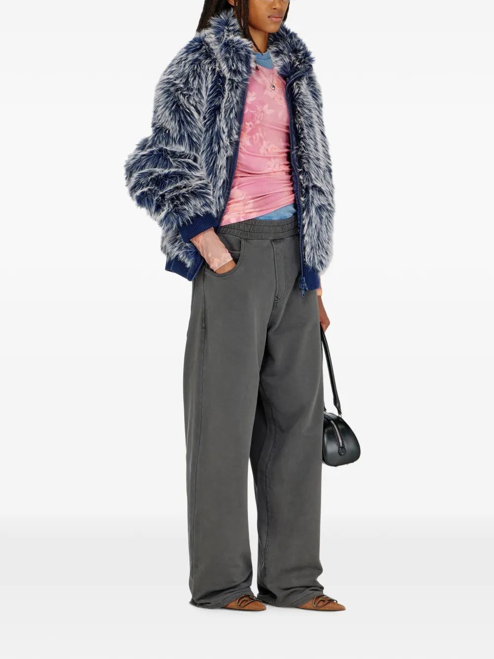 Diesel Geribbelde jersey top met bloemenprint Roze