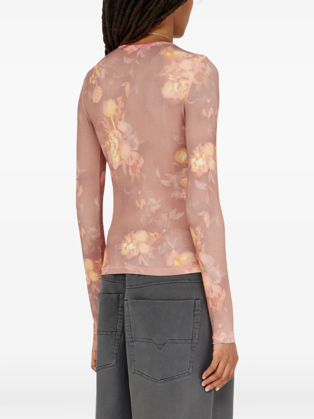 Diesel Geribbelde jersey top met bloemenprint Roze
