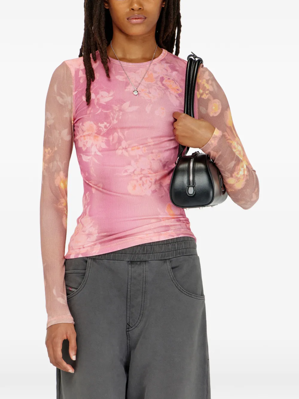Diesel Geribbelde jersey top met bloemenprint Roze