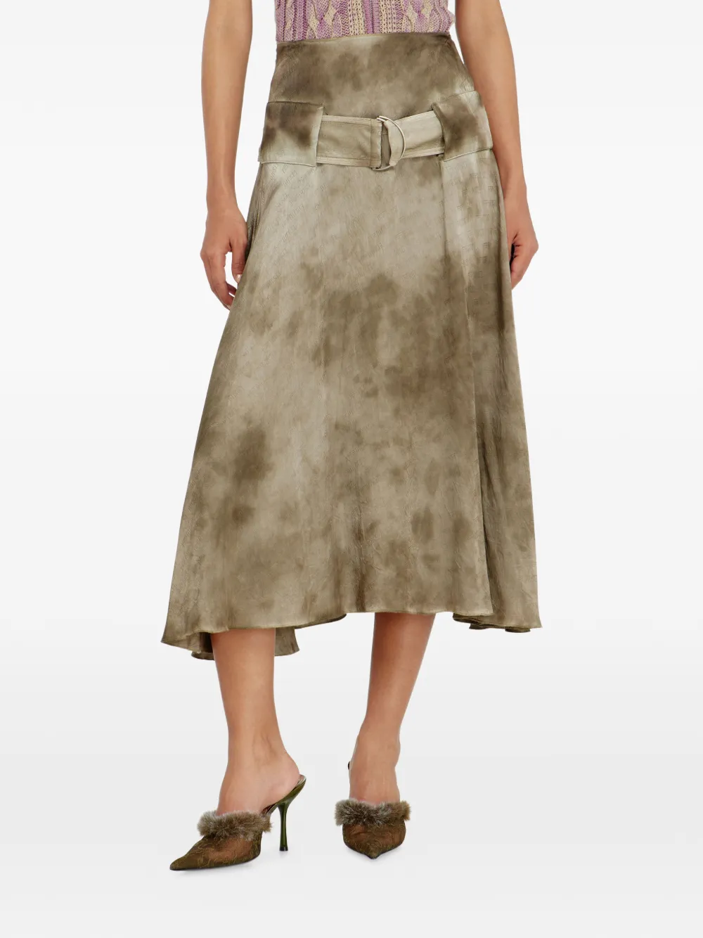 Diesel Midi-rok met ceintuur en logo-jacquard Beige