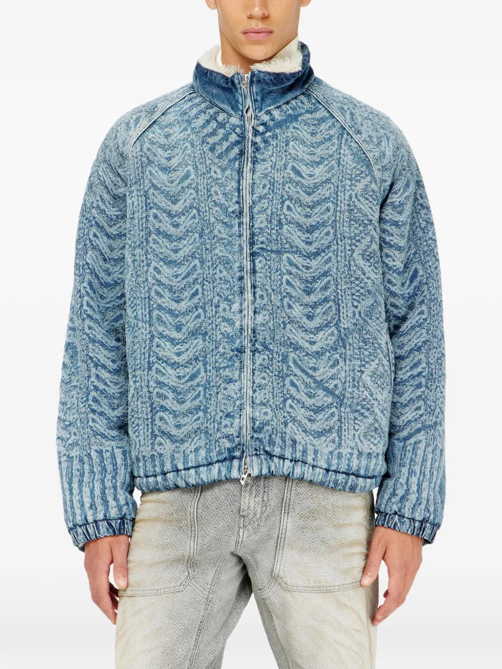 Diesel Denim jack met kabelgebreid effect Blauw