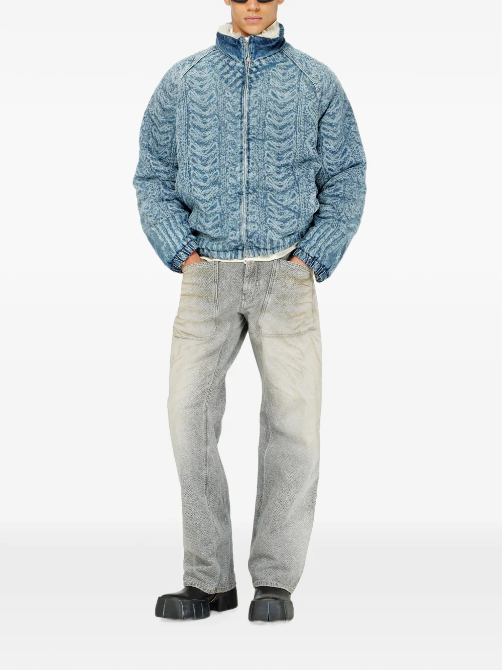 Diesel Denim jack met kabelgebreid effect Blauw