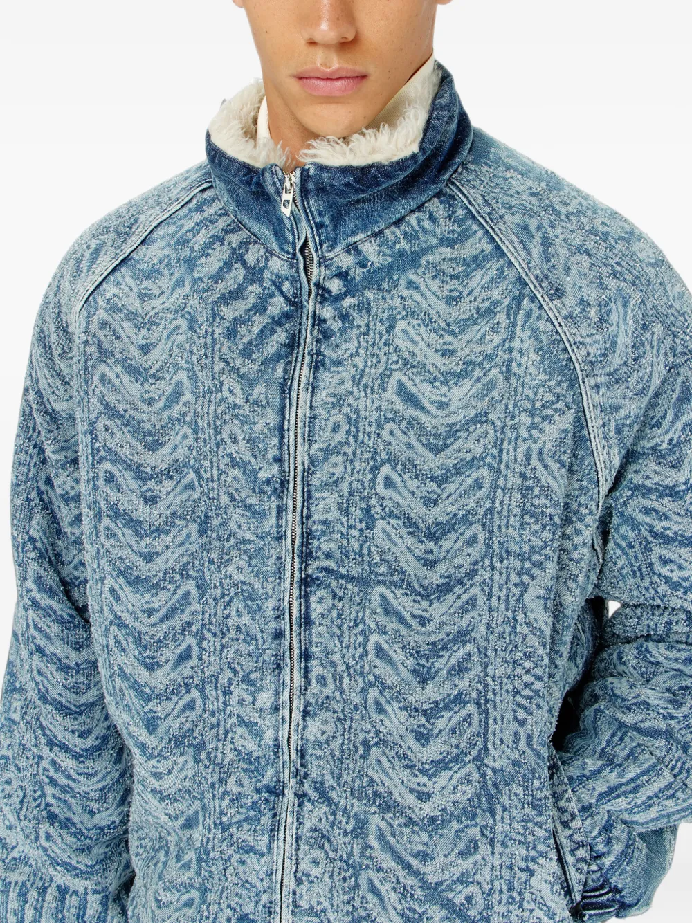 Diesel Denim jack met kabelgebreid effect Blauw
