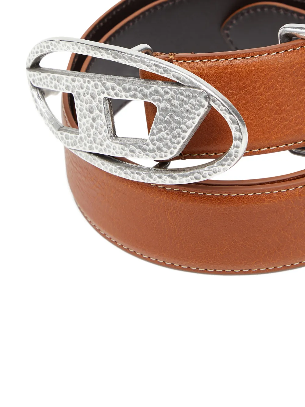 Diesel Leren riem met Oval D-gesp Beige