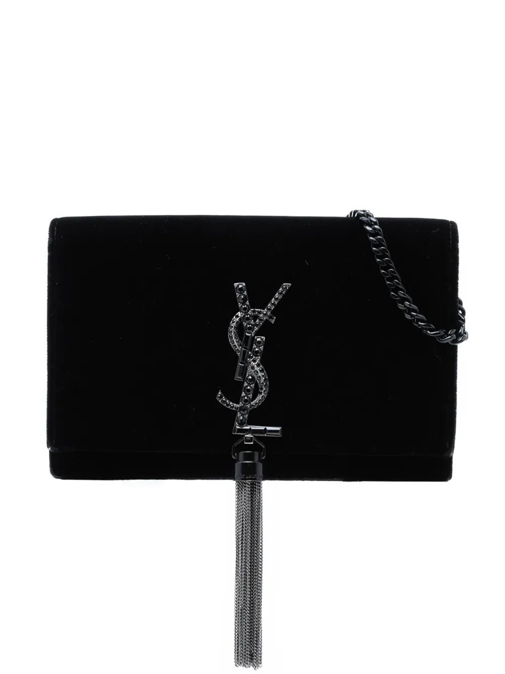 Saint Laurent Pre-Owned 2018 Velvet Crystal Monogram Kate Tassel Wallet on Chain crossbody bag - Black