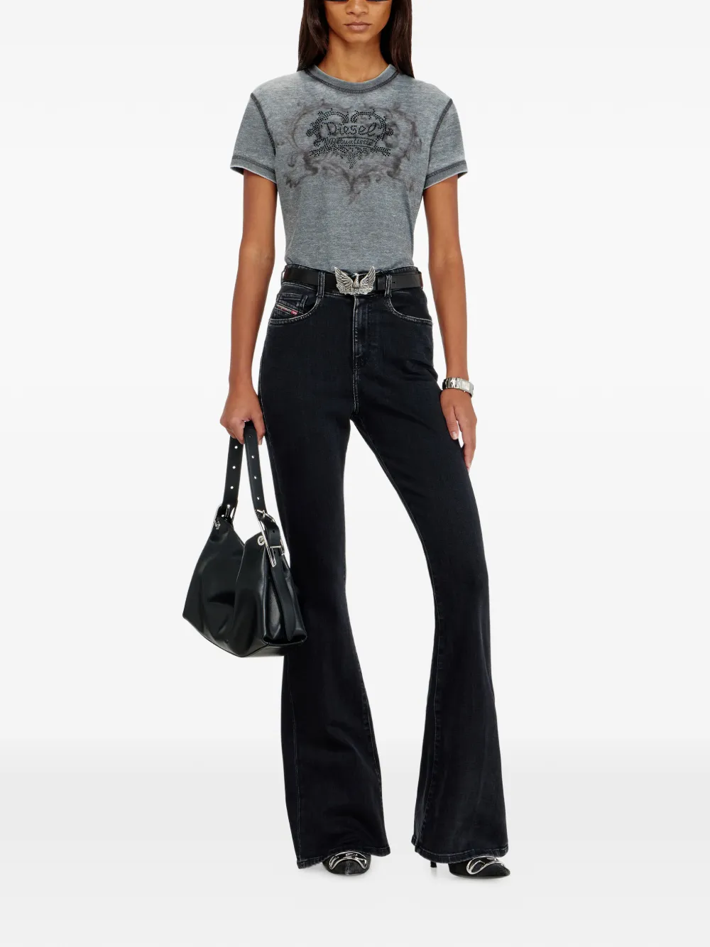 Diesel Jersey T-shirt met stras Grijs