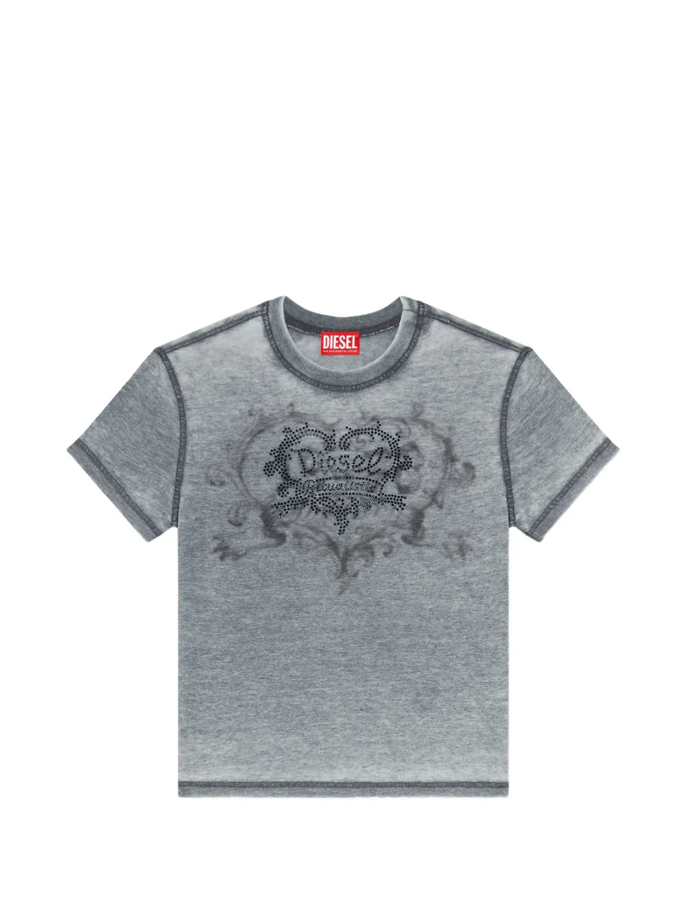 Diesel rhinestone-embellished burnout-effect T-shirt - Grau