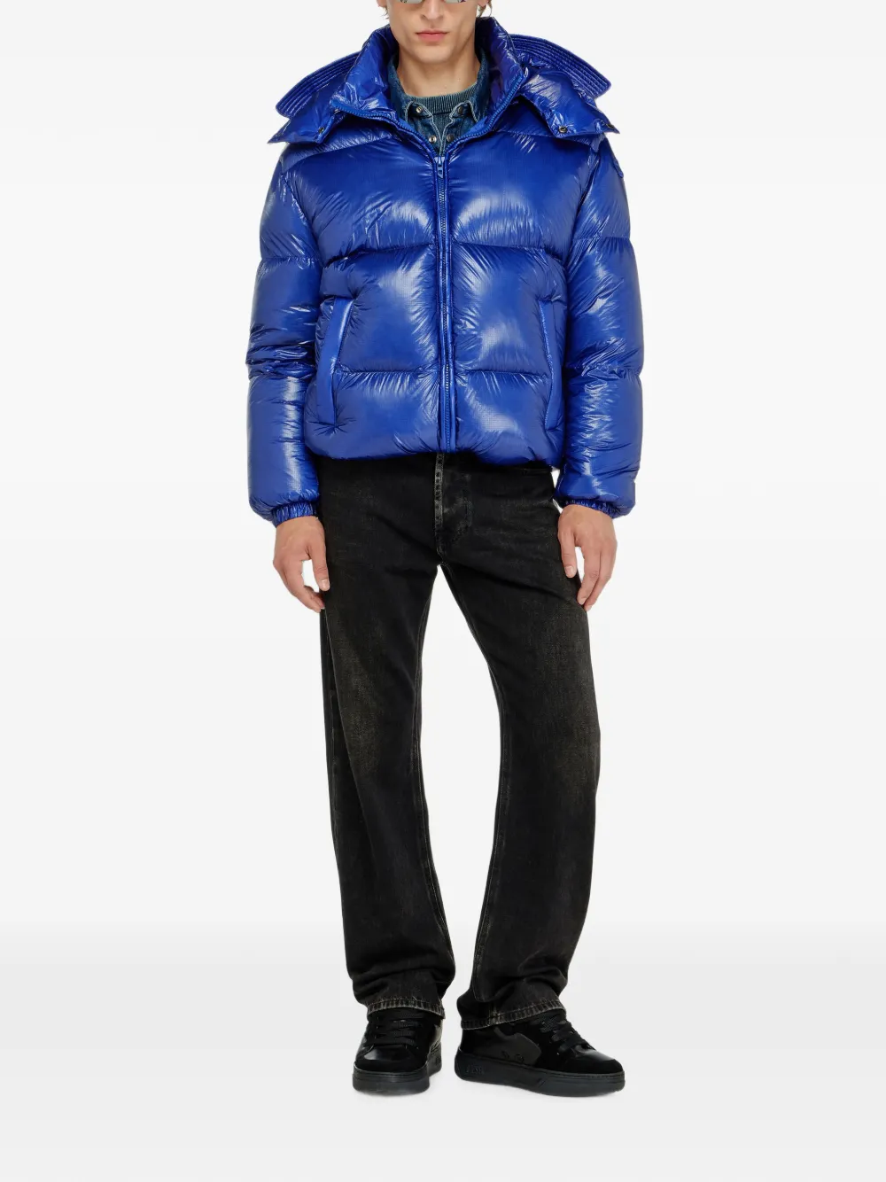 Diesel Donsjack met afneembare capuchon Blauw