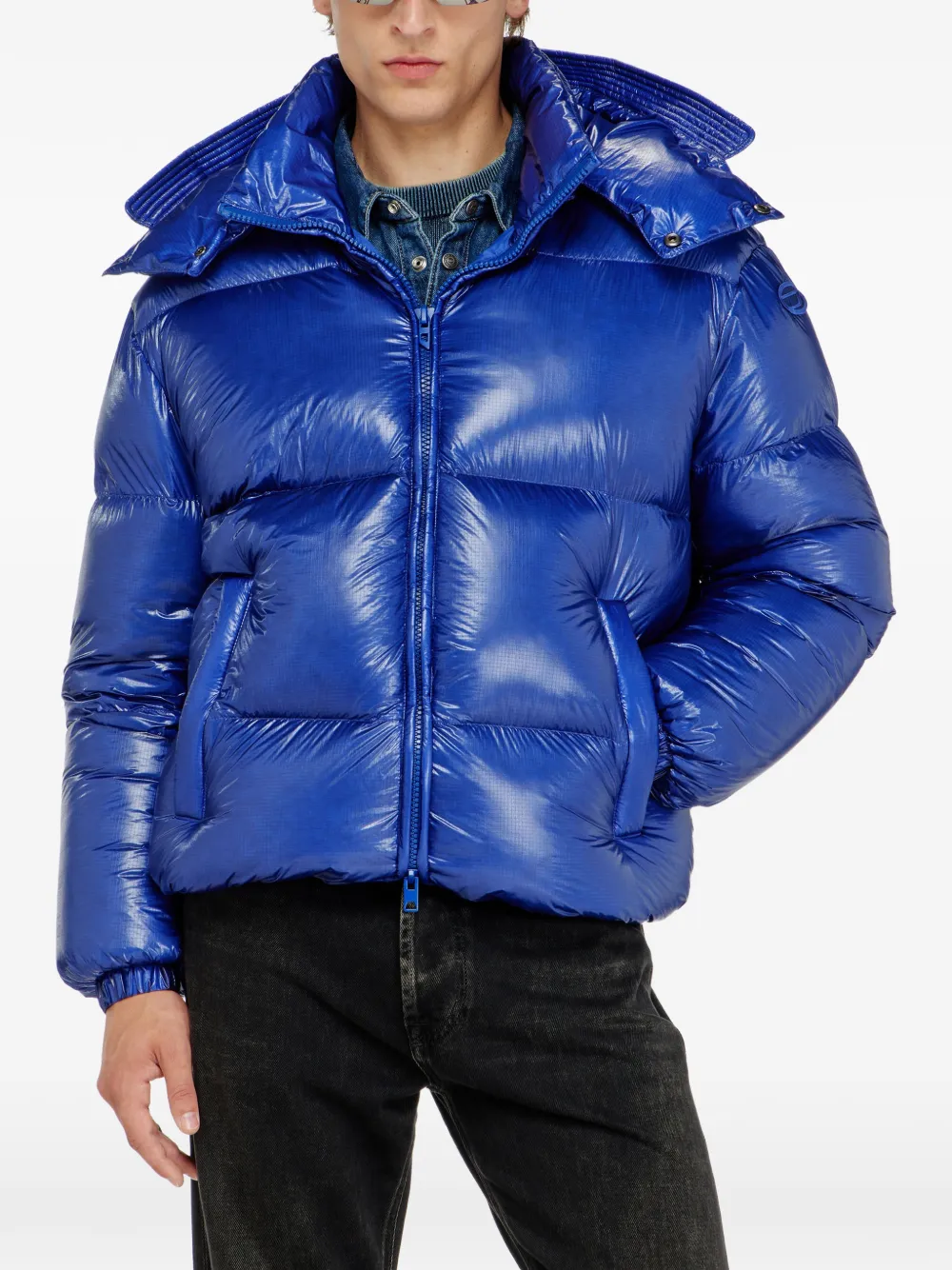 Diesel Donsjack met afneembare capuchon Blauw