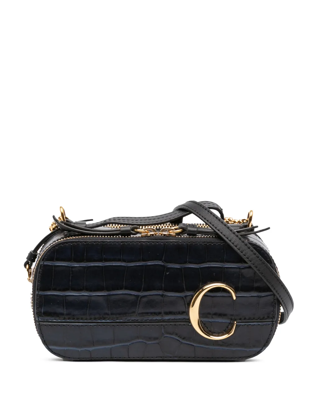 Chloé Pre-Owned 2020 Mini Croc Embossed Leather C Vanity Bag satchel - Nero