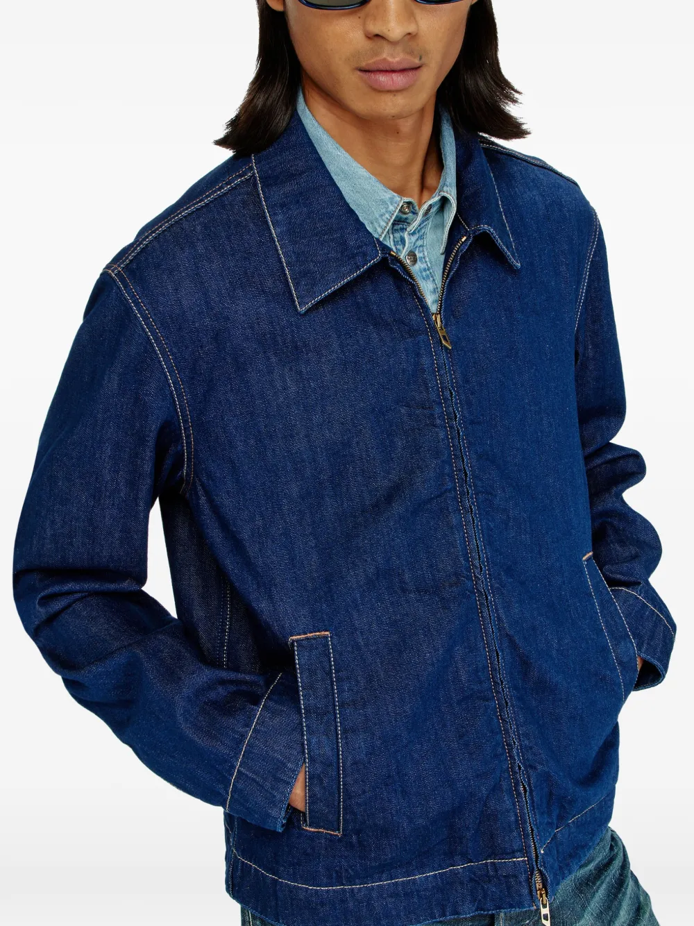 Diesel D-Rohe denim jack met contrasterend stiksel Blauw