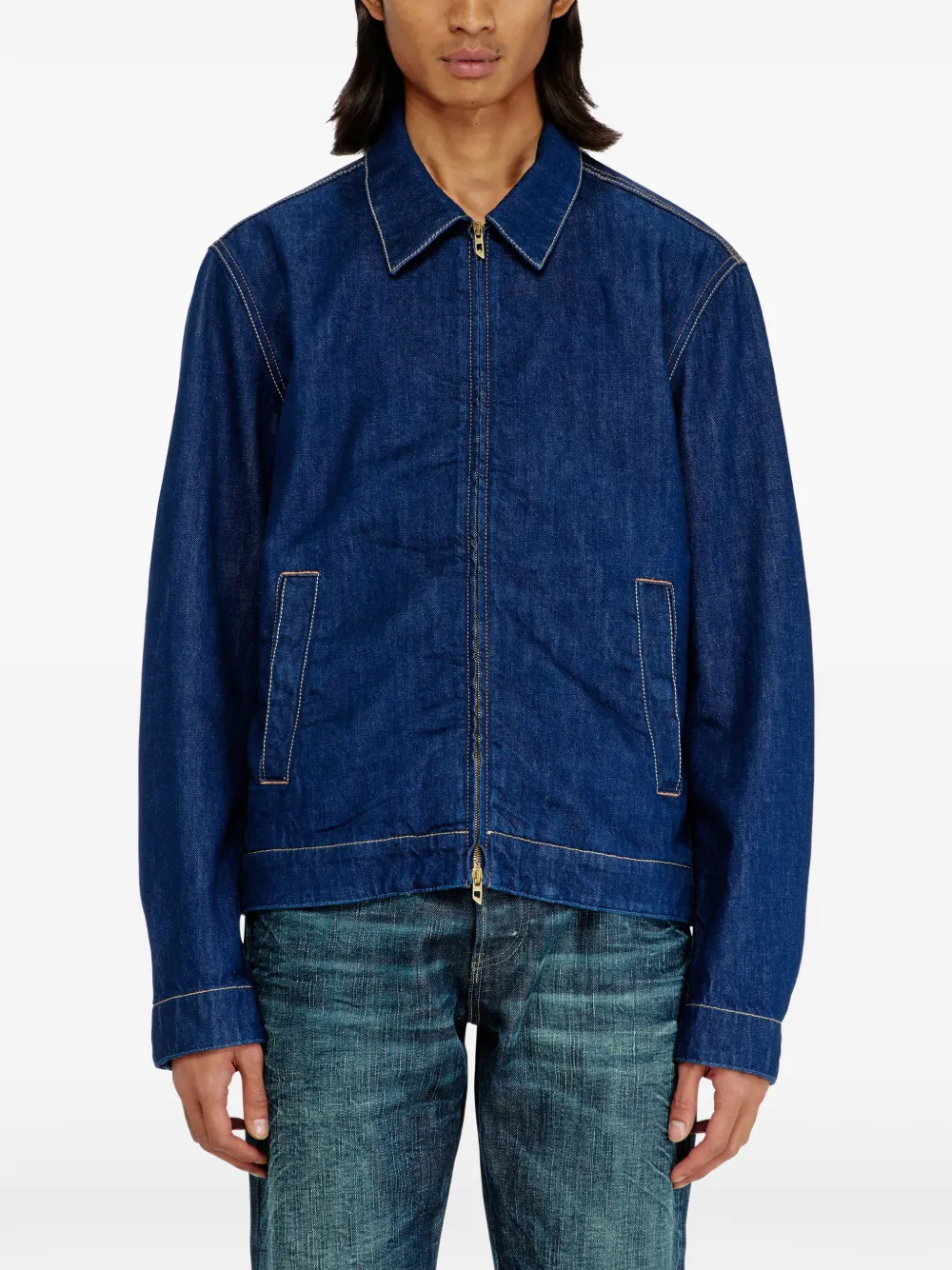 Diesel D-Rohe denim jack met contrasterend stiksel Blauw