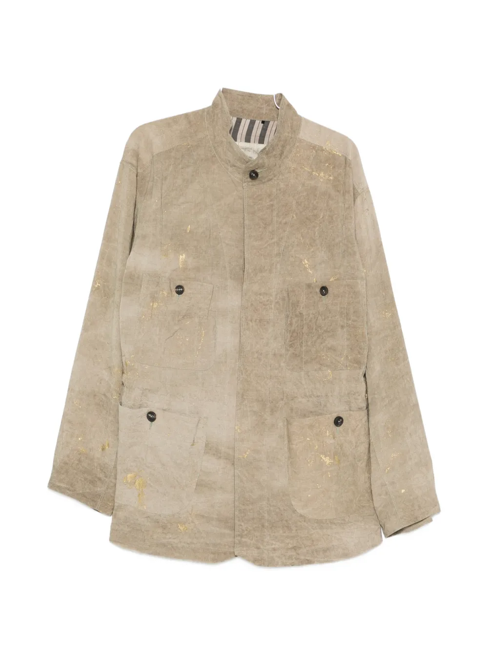 Ziggy Chen drawstring-waist paint-splatter shirt - Toni neutri