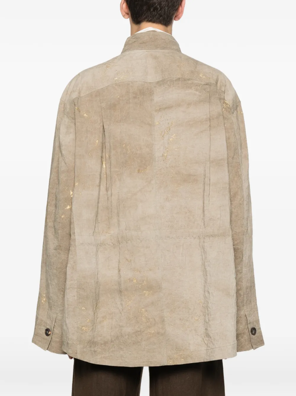 Ziggy Chen Overhemd met trekkoordtaille en verfspatten Beige