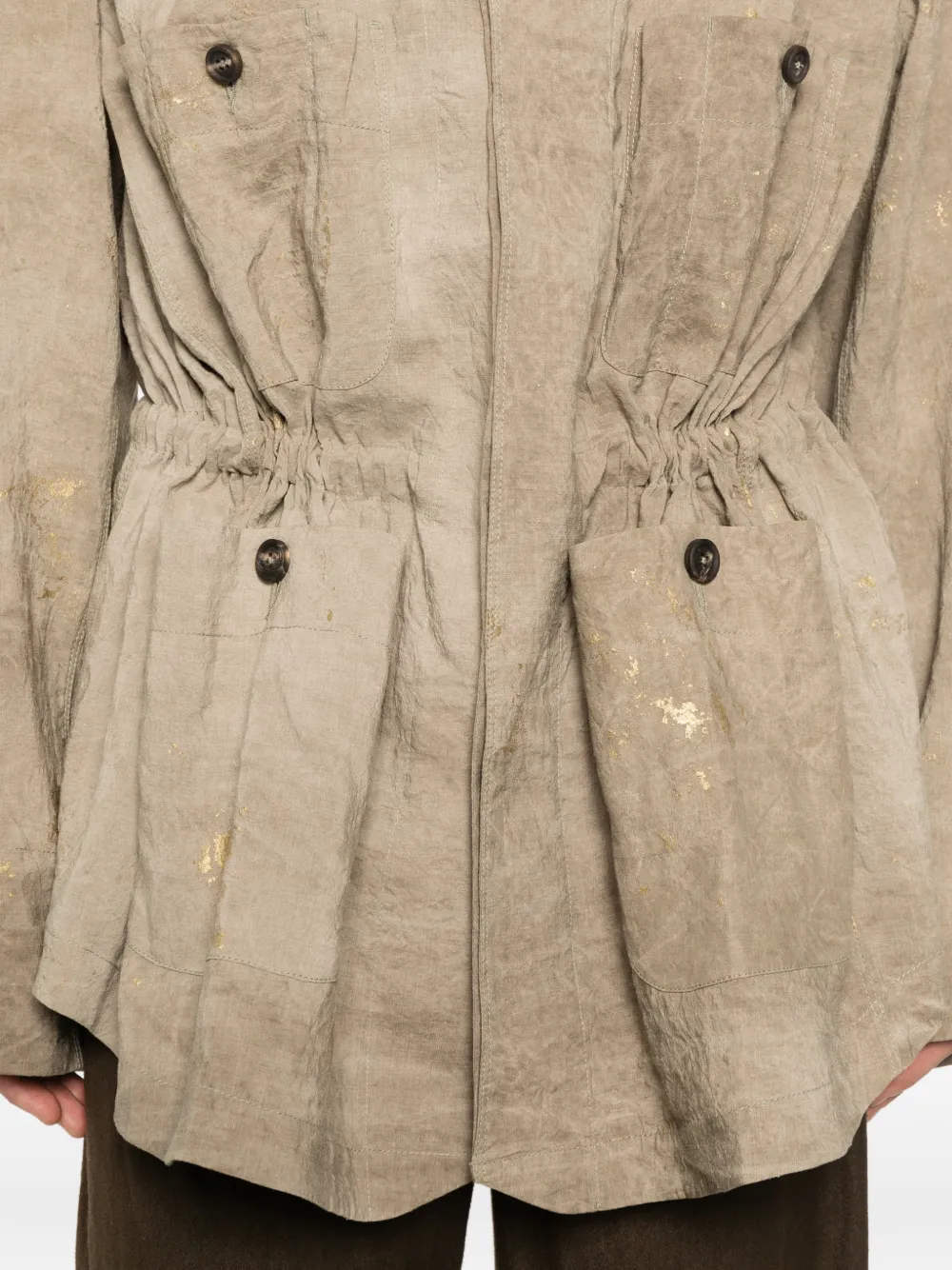 Ziggy Chen Overhemd met trekkoordtaille en verfspatten Beige