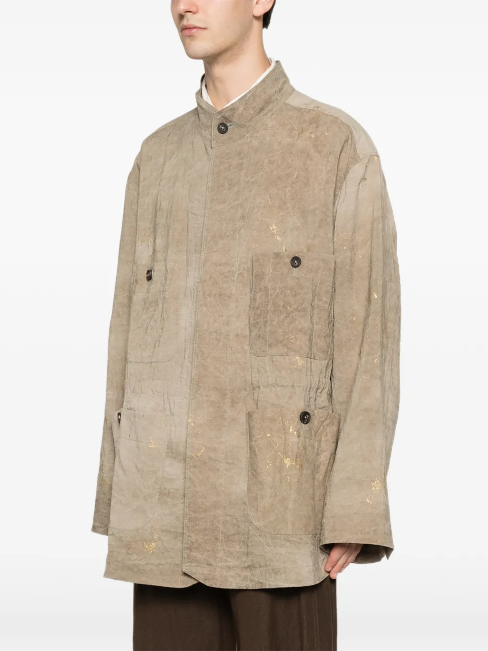 Ziggy Chen Overhemd met trekkoordtaille en verfspatten Beige