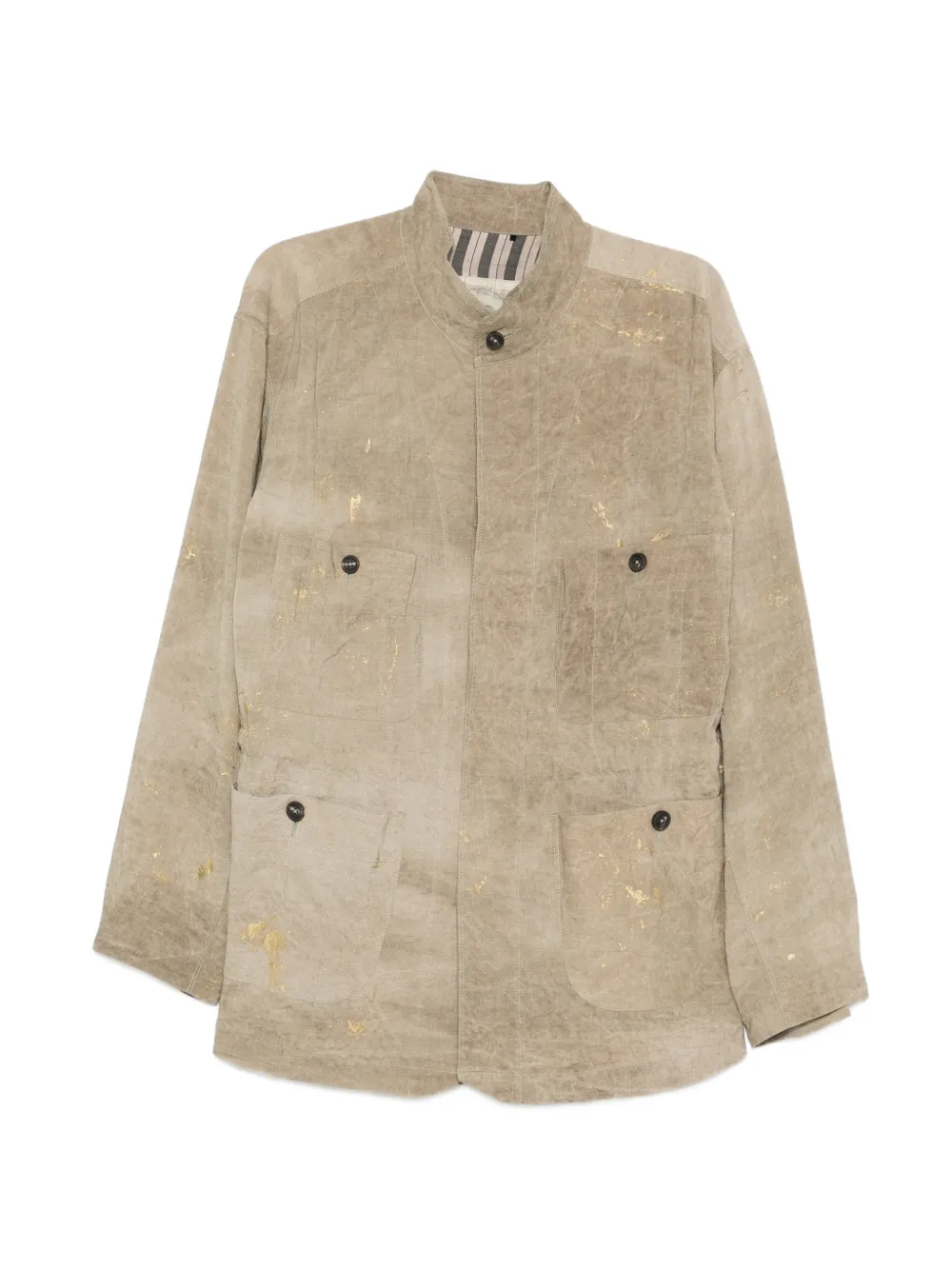 Ziggy Chen drawstring-waist paint-splatter shirt - Toni neutri