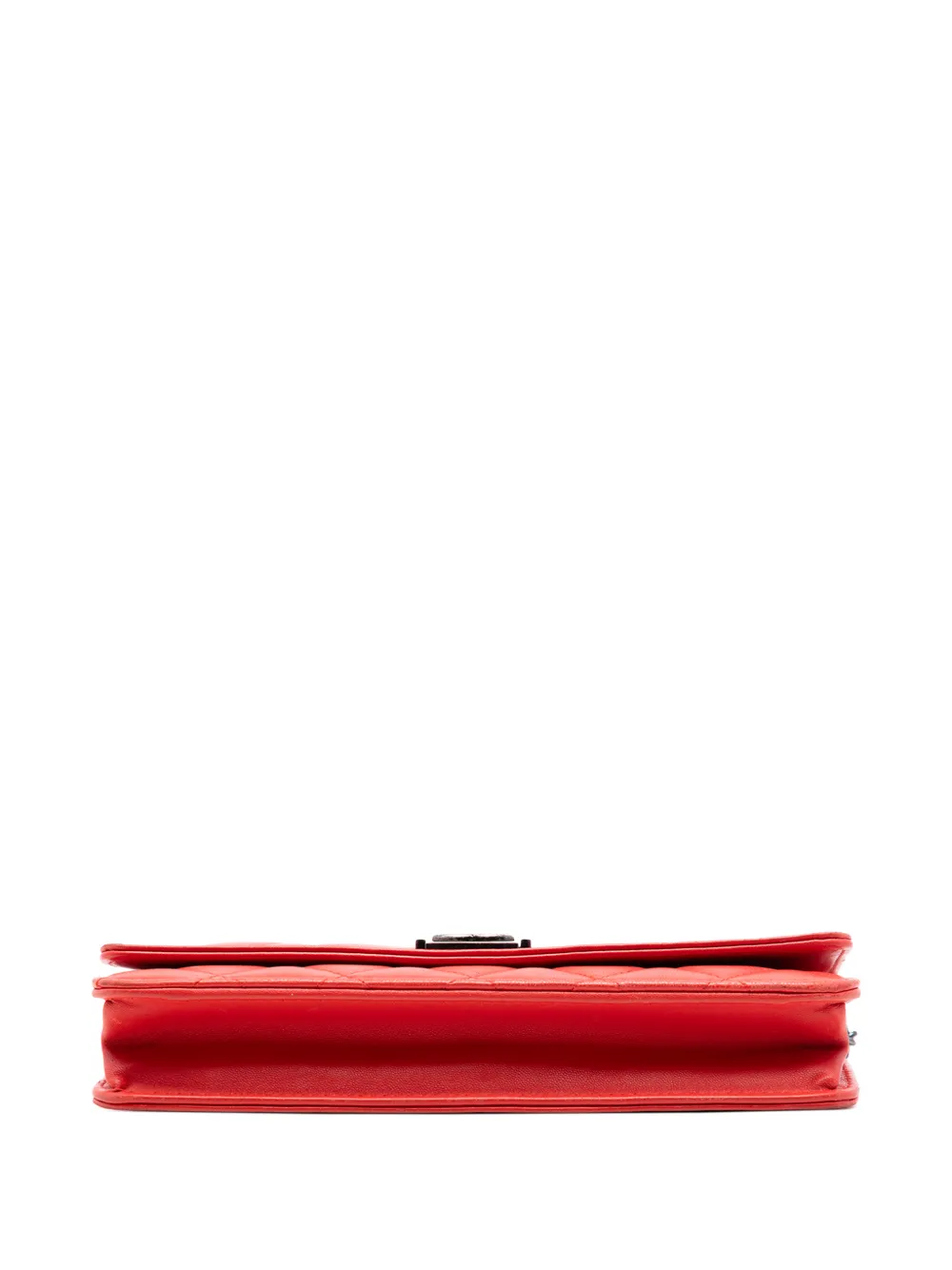 Chanel Pre-owned 2014-2015 Quilted Lambskin Boy Wallet on Chain Crossbody Bag in Red, view 4