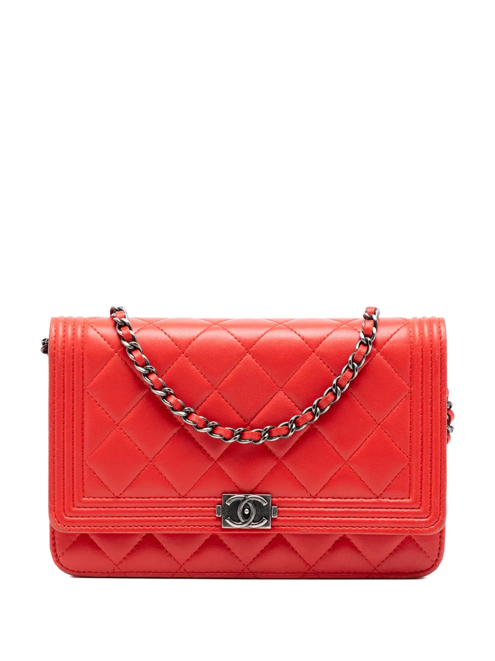 CHANEL Pre-Owned 2014-2015 Quilted Lambskin Boy Wallet On Chain crossbody bag - Rosso
