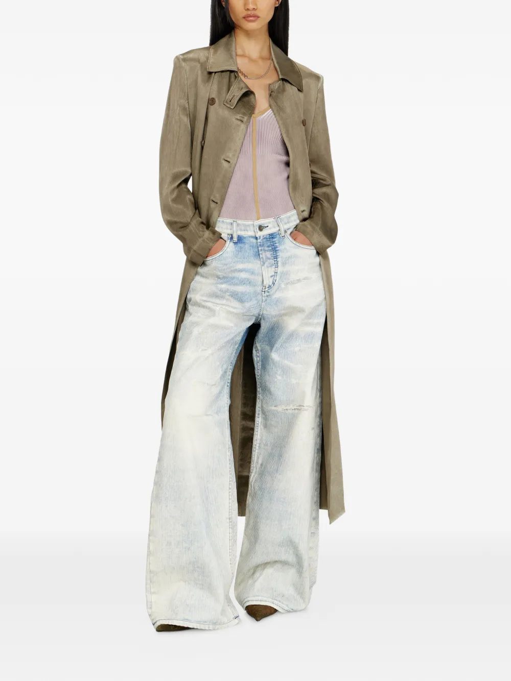  Diesel Gabardina De Satén Con Efecto Arrugado - Verde 