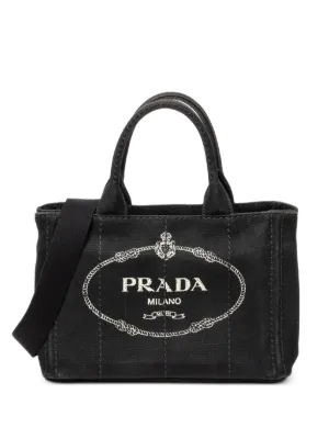 Prada Pre-Owned Canapa Convertible Canvas Medium Tote Bag | Black