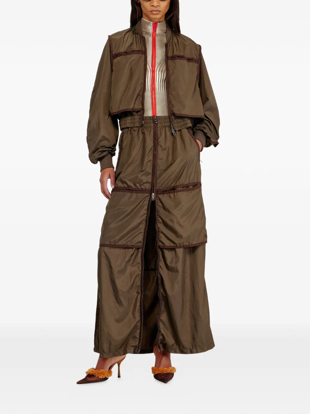 Diesel Windjack maxi-rok met rits Bruin