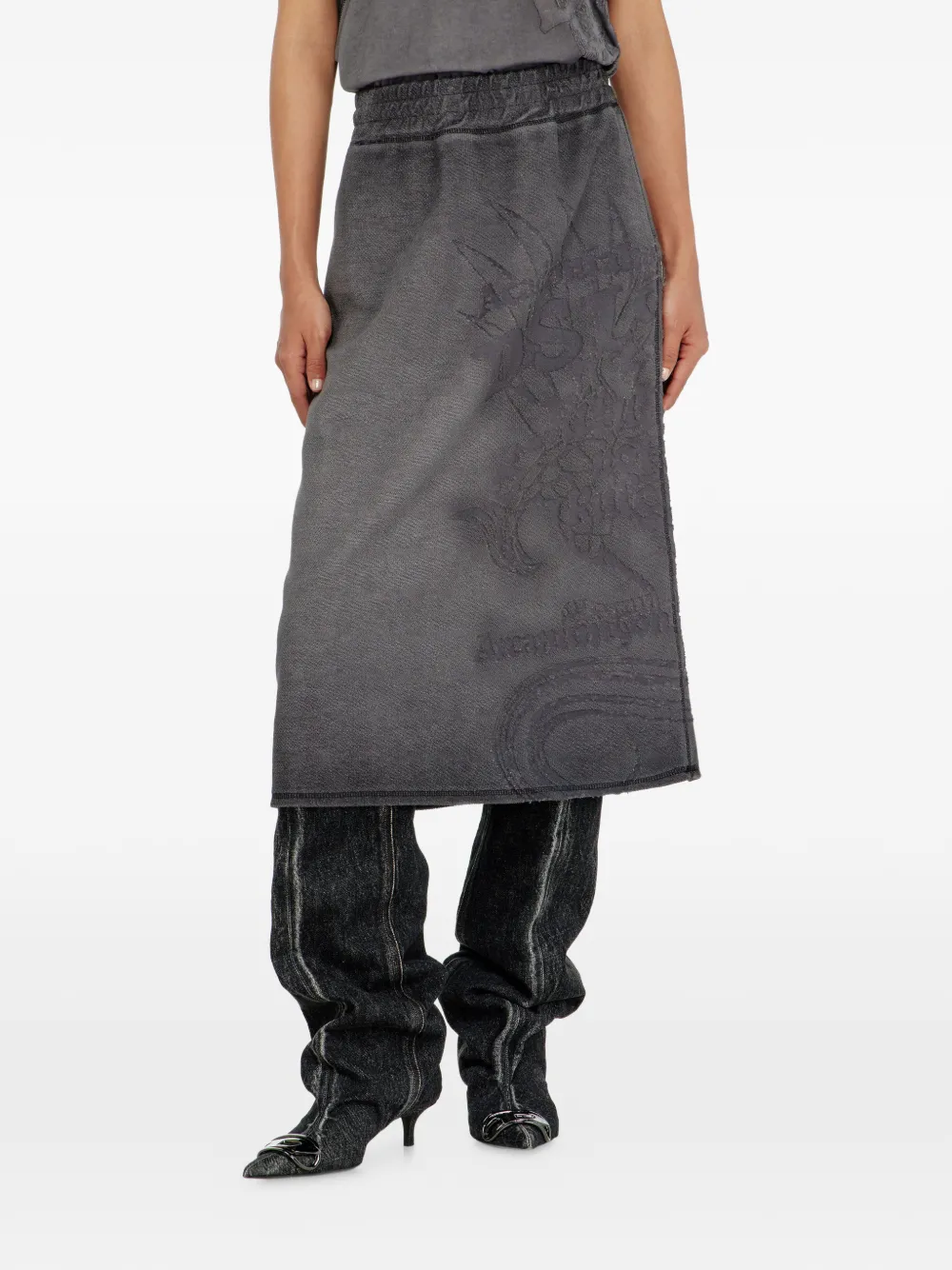 Diesel Fleece midi-rok met dévoré print Grijs