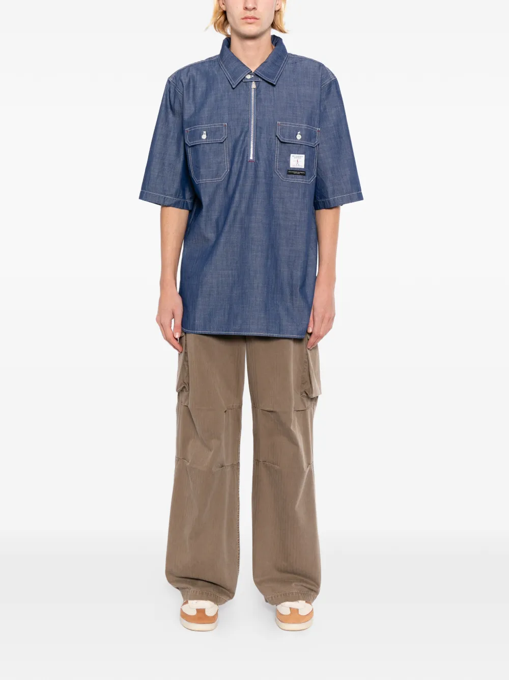 Engineered Garments x Roy Roger's Workwear Chambray Spinnaker polo shirt Blauw