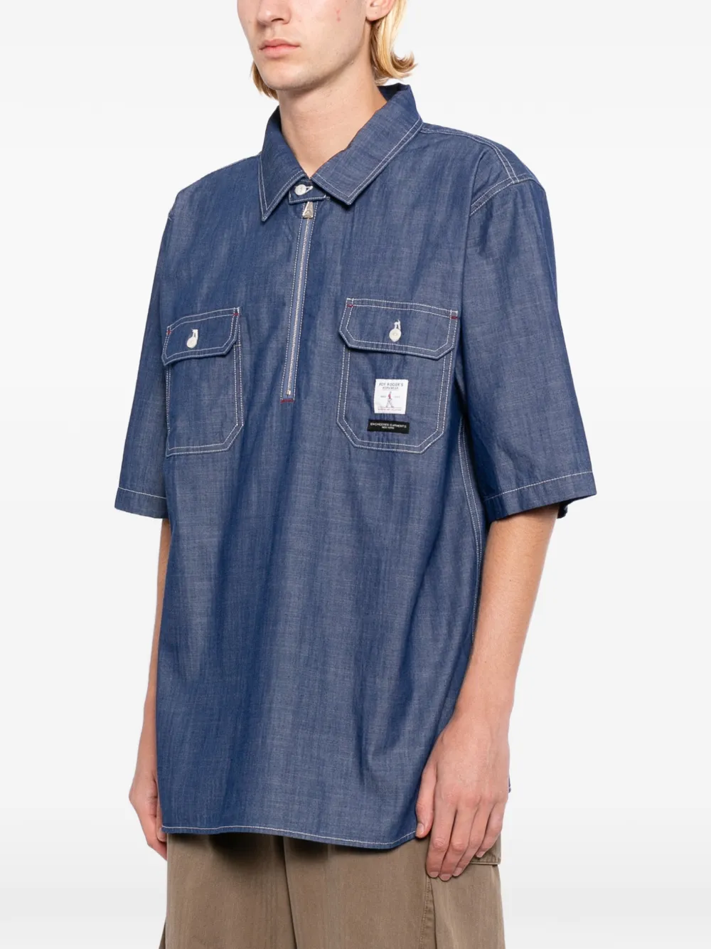Engineered Garments x Roy Roger's Workwear Chambray Spinnaker polo shirt Blauw