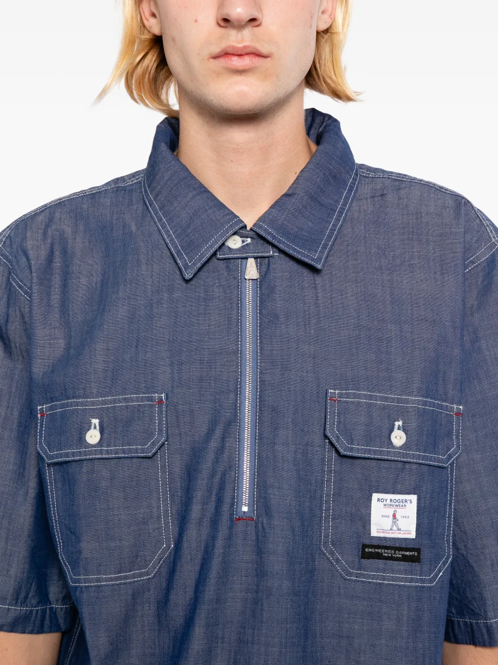 Engineered Garments x Roy Roger's Workwear Chambray Spinnaker polo shirt Blauw