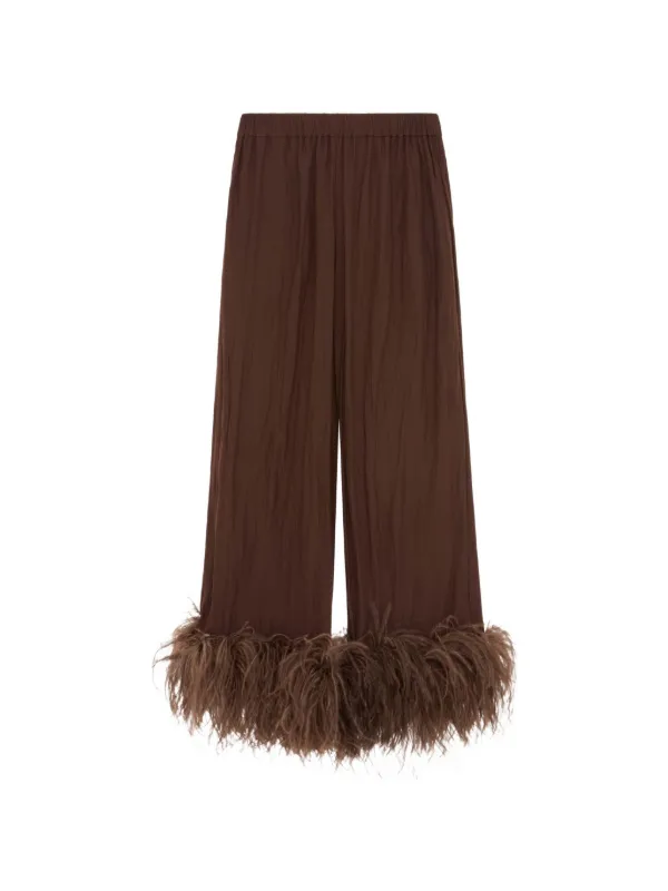 16Arlington Joelle Feather-trim Trousers in Brown