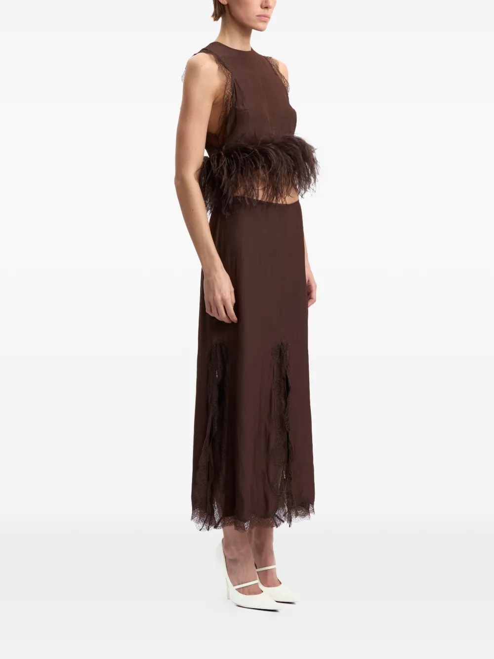 16Arlington Dickens Feather-trim Lace-detail Top in Brown, view 3